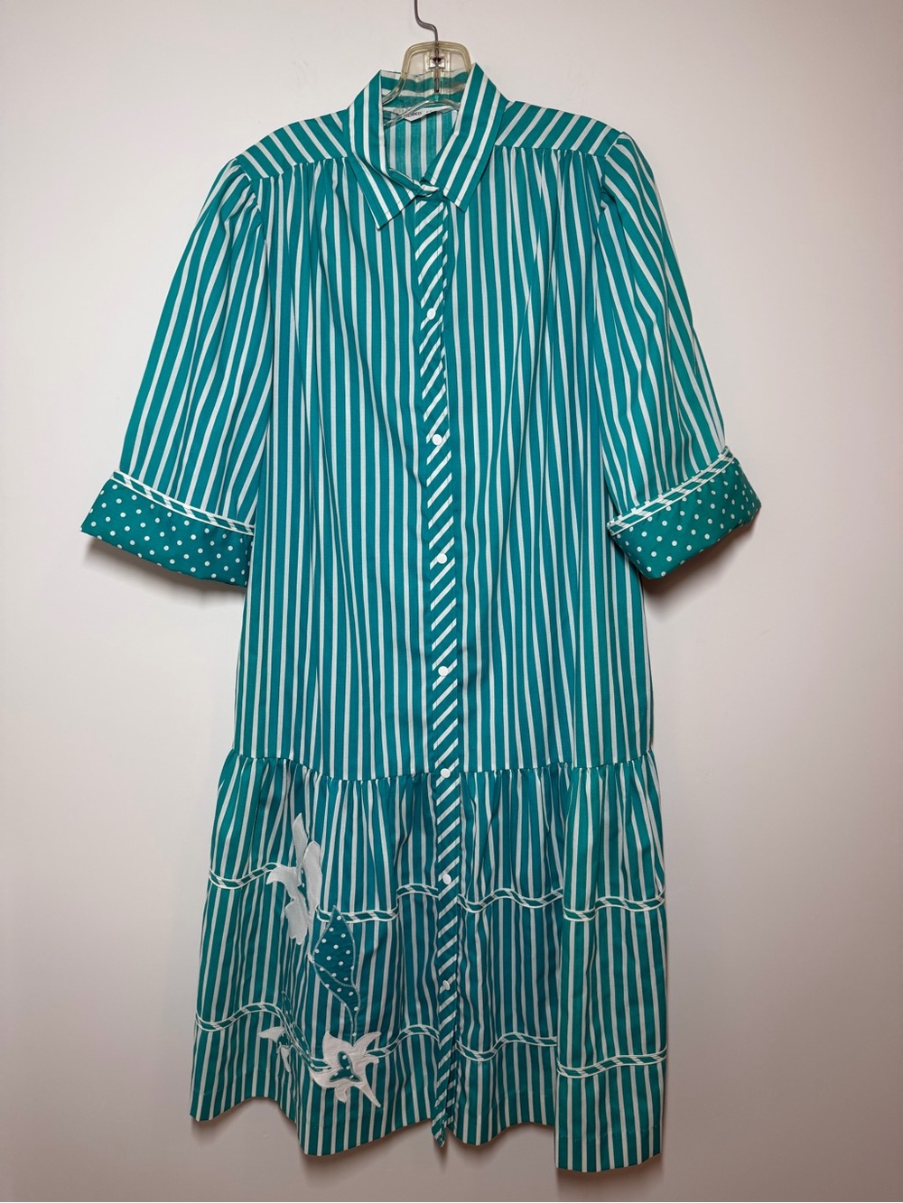 Vintage Models Coat Striped Button-Front Collared Shirt Dress Pockets Size Med